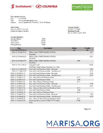 Blank Colombia Scotiabank Colpatria bank statement word sample